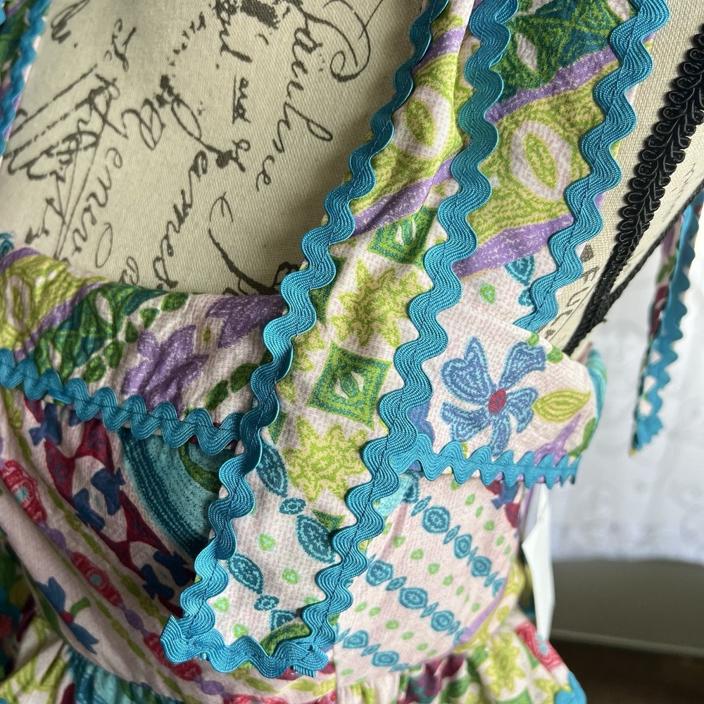 TCEC‎ Multicolor Patchwork Print Boho Crop Top Ruffle Hem Women's Medium Fun - Picture 5 of 9